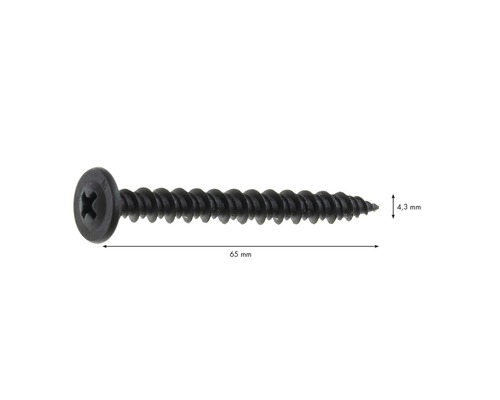 Vis universelle Knauf FN 4,3 mm x 65 mm paquet = 250 pces Vis noire d''un diamètre de 4,3 millimètres et d''une longueur de 65 millimètres.