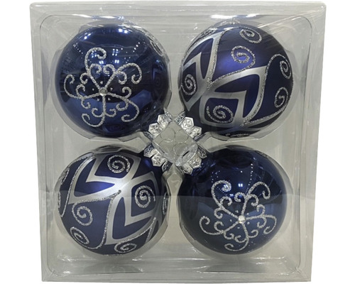 Weihnachtsbaumkugeln aus Glas Lafiora Ø 8 cm blau 4 Stk