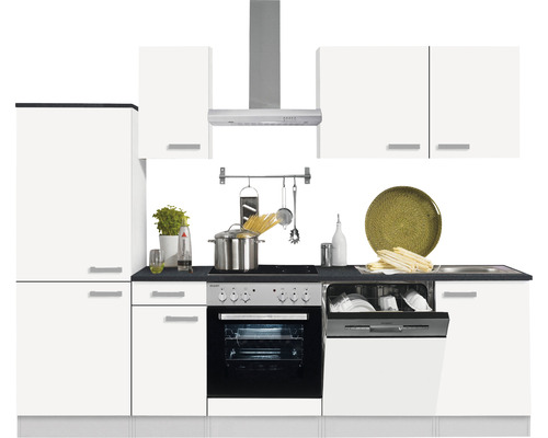 Optifit Küchenzeile mit Geräten Oslo214 270 cm Frontfarbe weiß matt Korpusfarbe weiß zerlegt