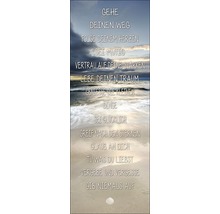 Dekorationselement mit inspirierenden Lebensweisheiten und Strandmotiv