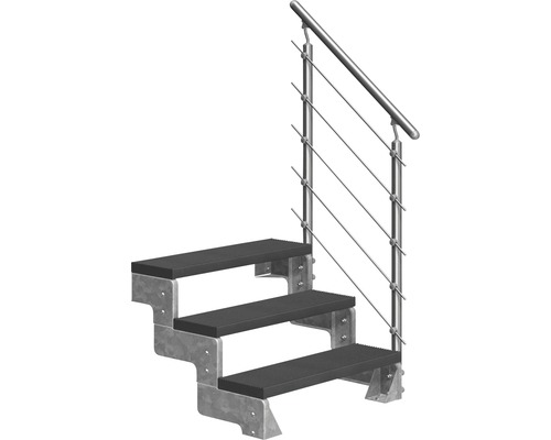 Escalier extérieur Pertura Tallis avec balustrade Prova 3 pas de marche 100 cm anthracite Escalier avec structure métallique et rambarde avec câbles en acier
