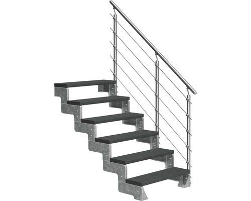 Escalier extérieur Pertura Tallis avec balustrade Prova 6 pas de marche 100 cm anthracite Escalier avec marches métalliques et balustrade