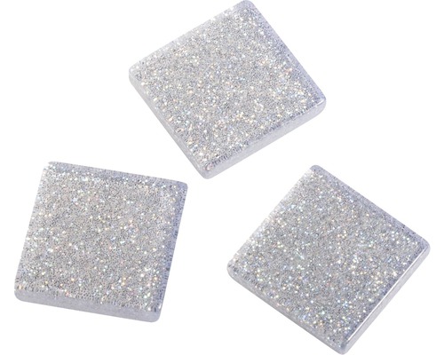 Pierres de mosaïque acrylique 1x1 cm 205 pces pailleté argent Trois carreaux carrés à paillettes pour mur et sol