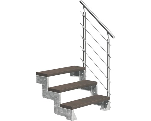 Escalier extérieur Pertura Tallis avec balustrade Prova 3 pas de marche 100 cm marron foncé Escalier extérieur Pertura Tallis avec balustrade Prova 3 pas de marche 100 cm marron foncé
