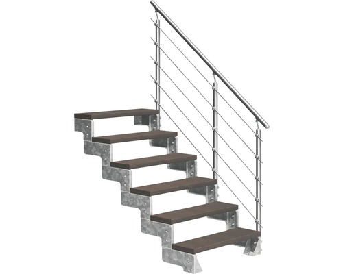 Escalier extérieur Pertura Tallis avec balustrade Prova 6 pas de marche 100 cm marron foncé