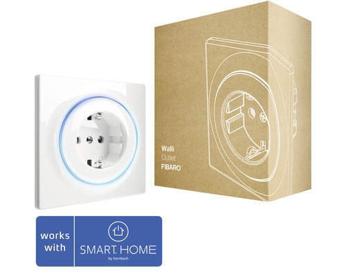 Prise de courant intelligente Fibaro Walli Outlet avec fonction répéteur pour la commande d'appareils électriques compatible avec SMART HOME by hornbach