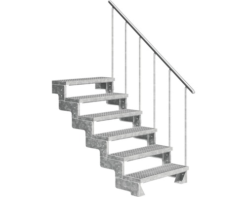 Escalier extérieur Pertura Tallis avec balustrade 6 pas de marche 100 cm grille caillebotis Escalier extérieur en métal avec rampe