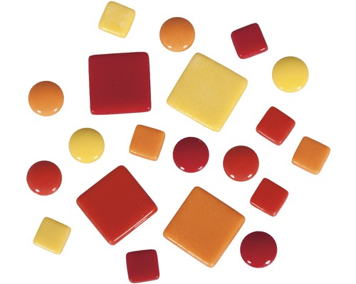 Mosaiksteine Mischung Fancy 395 Stk rot orange gelb Mosaiksteine, quadratisch und rund