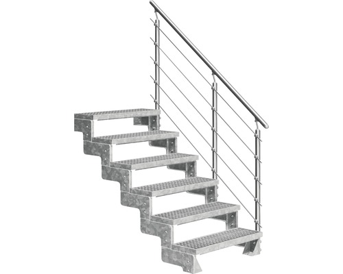 Escalier extérieur Pertura Tallis avec balustrade Prova 6 pas de marche 100 cm grille caillebotis Escalier extérieur en acier galvanisé avec rampe