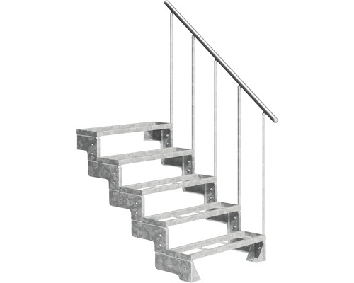 Aussentreppe Pertura Tallis mit Geländer 5 Steigungen Einlegestufen 100 cm Stahl Metalltreppe mit Geländer für den Aussenbereich