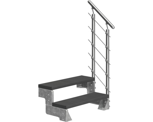 Escalier extérieur Pertura Tallis avec balustrade Prova 2 pas de marche 80 cm anthracite Escalier à deux marches avec garde-corps métallique