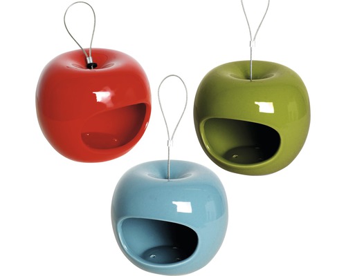Distributeur de nourriture Pomme céramique 14x14x12 cm 3 unités Trois nichoirs en forme de pomme avec suspension