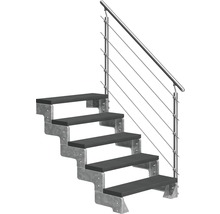 Treppe mit Metallgeländer und dunklen Stufen