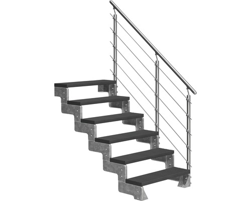 Escalier extérieur Pertura Tallis avec balustrade Prova 6 pas de marche 80 cm anthracite Escalier avec cadre métallique et rampe avec câbles en acier inoxydable