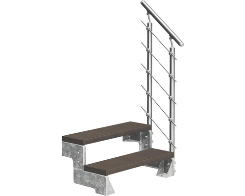 Escalier extérieur Pertura Tallis avec balustrade Prova 2 pas de marche 80 cm marron foncé Escalier extérieur avec deux marches, construction métallique et rampe