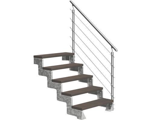 Escalier extérieur Pertura Tallis avec balustrade Prova 5 pas de marche 80 cm marron foncé