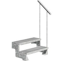 Treppe aus Metall mit zwei Stufen und einem Handlauf