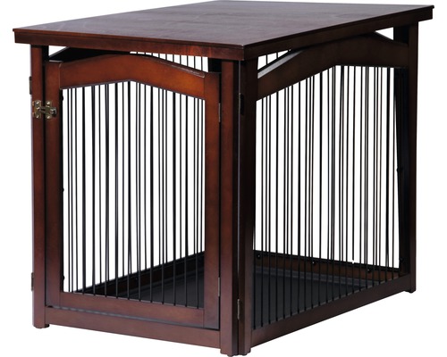 Boîte pour animaux pliante avec surface de table et fermeture 101x71x80 cm marron Niche pour chien en bois avec porte grillagée