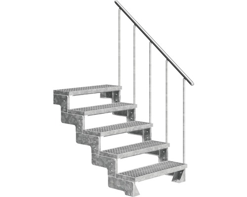 Escalier extérieur Pertura Tallis avec balustrade 5 pas de marche 80 cm grille caillebotis