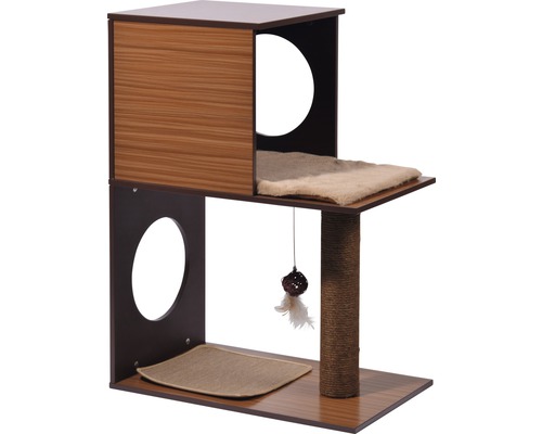 Arbre à chat avec niche, surface de couchage et jouet