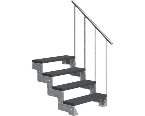 Escalier extérieur Pertura Tallis avec balustrade 4 pas de marche 80 cm anthracite Escalier extérieur avec quatre marches et rampe