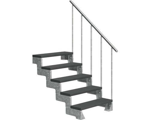 Escalier extérieur Pertura Tallis avec balustrade 5 pas de marche 80 cm anthracite Escalier avec cinq marches et une rampe.