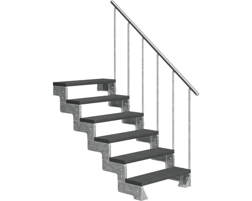 Escalier extérieur Pertura Tallis avec balustrade 6 pas de marche 80 cm anthracite Escalier avec cadre en métal et main courante