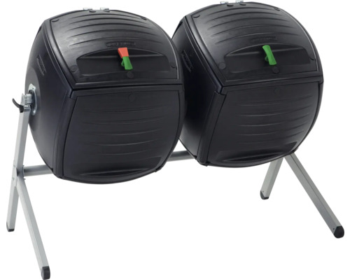 Double composteur sur un support argenté pour le traitement des déchets de jardin