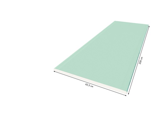 Grüne Gipskartonplatte mit den Maßen 62,5 cm mal 200 cm