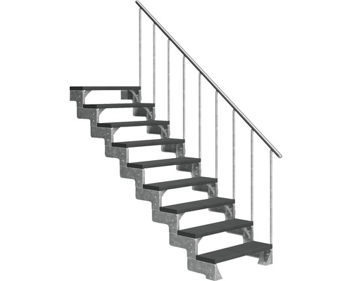 Escalier extérieur Pertura Tallis avec balustrade 9 pas de marche 100 cm anthracite Escalier avec cadre métallique et rampe