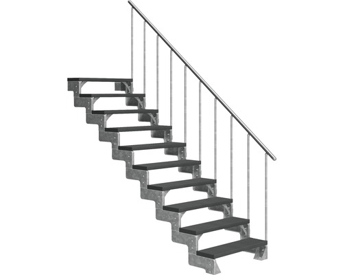 Escalier extérieur Pertura Tallis avec balustrade 10 pas de marche 100 cm anthracite Escalier avec cadre métallique et main courante