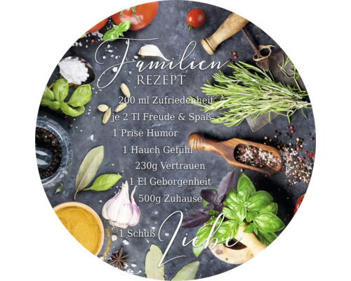 Tableau en verre rond Familienrezept Ø 50 cm