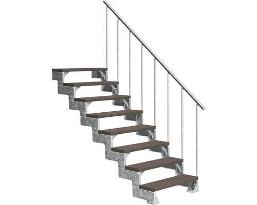 Escalier extérieur Pertura Tallis avec balustrade 8 pas de marche 100 cm marron foncé Escalier extérieur avec sept marches, structure métallique et main courante