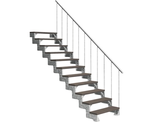 Escalier extérieur Pertura Tallis avec balustrade 11 pas de marche 100 cm marron foncé Escalier avec marches en bois et rampe en métal pour l''intérieur