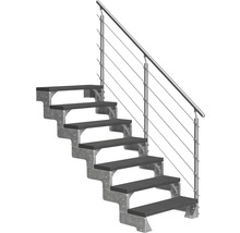 Treppe mit Stahlwangen und Geländer mit Edelstahlseilen