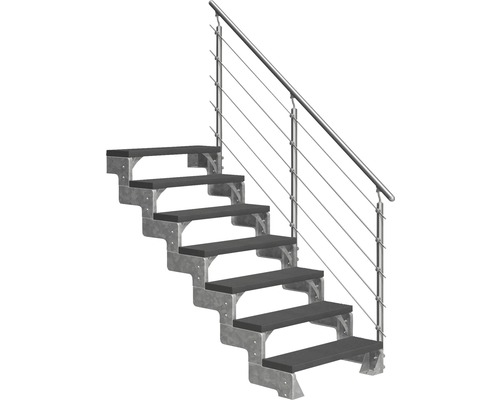 Escalier extérieur Pertura Tallis avec balustrade Prova 7 pas de marche 100 cm anthracite Escalier avec limons en acier et garde-corps avec câbles en acier inoxydable