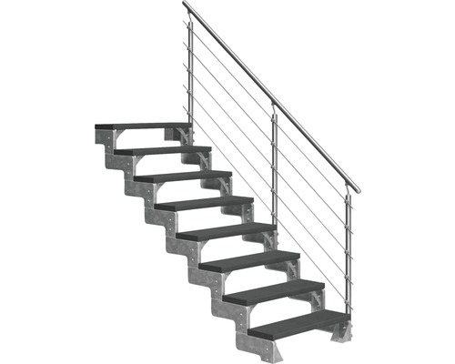 Escalier extérieur Pertura Tallis avec balustrade Prova 8 pas de marche 100 cm anthracite Escalier avec cadre métallique et main courante