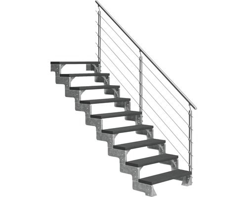 Escalier extérieur Pertura Tallis avec balustrade Prova 9 pas de marche 100 cm anthracite Escalier avec rampe et marches en métal