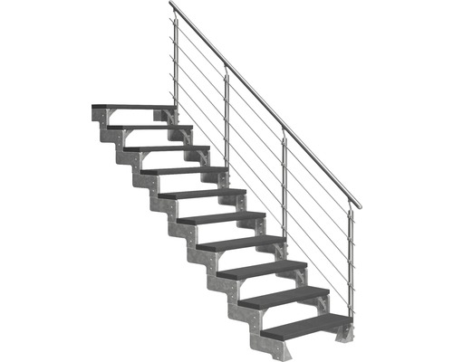 Escalier extérieur Pertura Tallis avec balustrade Prova 10 pas de marche 100 cm anthracite Escalier avec limon central en acier et garde-corps