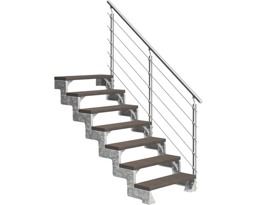 Escalier extérieur Pertura Tallis avec balustrade Prova 7 pas de marche 100 cm marron foncé