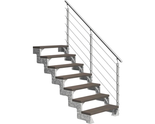 Escalier extérieur Pertura Tallis avec balustrade Prova 7 pas de marche 100 cm marron foncé Escalier avec rampe métallique et marches en bois