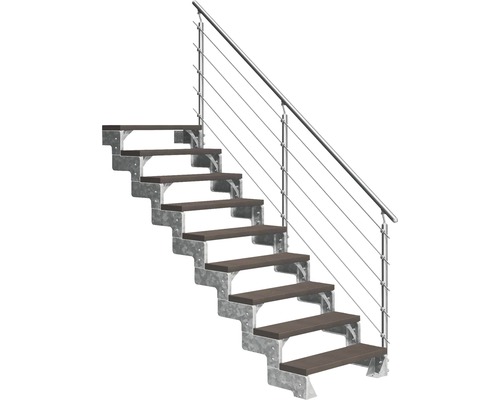 Escalier extérieur Pertura Tallis avec balustrade Prova 9 pas de marche 100 cm marron foncé