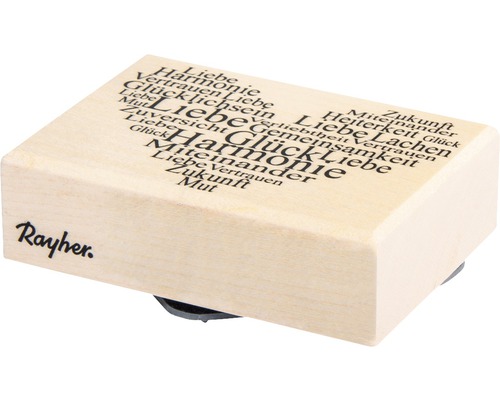 Tampon Rayher avec motif de cœur et termes tels que amour, bonheur et harmonie