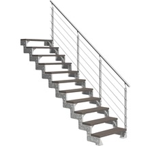 Treppe mit Holzstufen und Edelstahlgeländer