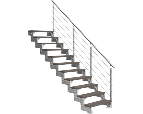 Escalier extérieur Pertura Tallis avec balustrade Prova 11 pas de marche 100 cm marron foncé