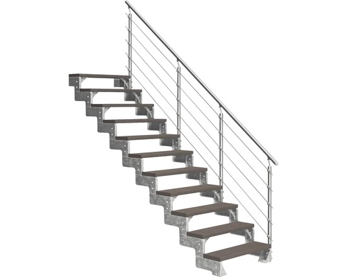 Escalier extérieur Pertura Tallis avec balustrade Prova 11 pas de marche 100 cm marron foncé Escalier avec marches en bois et rampe en acier inoxydable