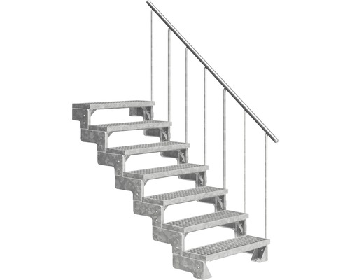 Escalier extérieur Pertura Tallis avec balustrade 7 pas de marche 100 cm grille caillebotis Escalier extérieur Pertura Tallis avec balustrade 7 pas de marche 100 cm grille caillebotis