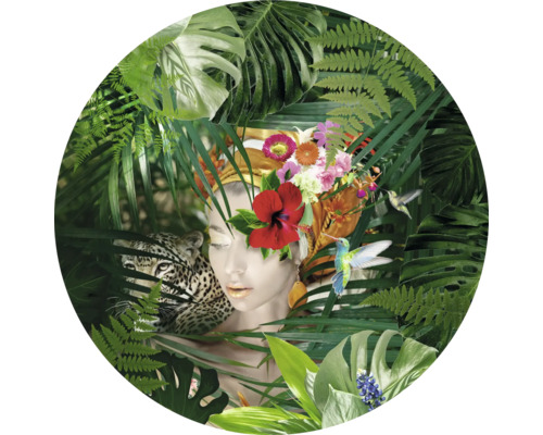 Tableau en verre rond Jungle Girl Face Ø 20 cm