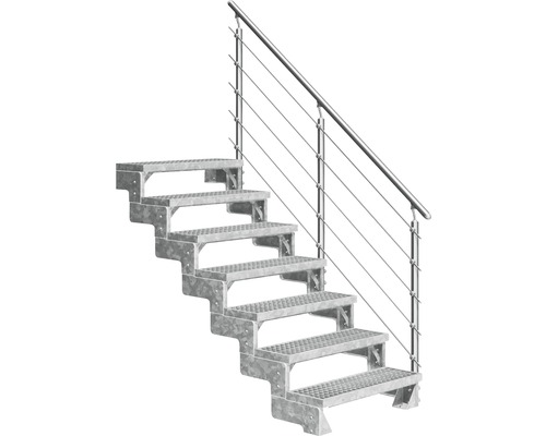 Escalier extérieur Pertura Tallis avec balustrade Prova 7 pas de marche 100 cm grille caillebotis Escalier métallique avec rampe