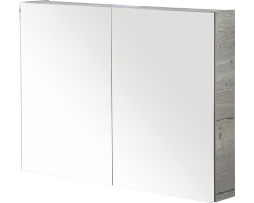 Spiegelschrank mit zwei Türen und Holzstruktur